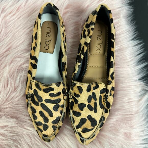 ME TOO Audra 9 Genuine Calf Hair Suede Loafer Flats Leopard Print Tan Size 4M - Picture 1 of 5